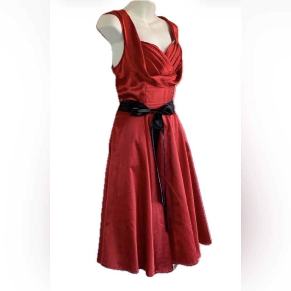 Hearts and Roses dress, Women's S, red satin with tulle, rockabilly 80s EUC